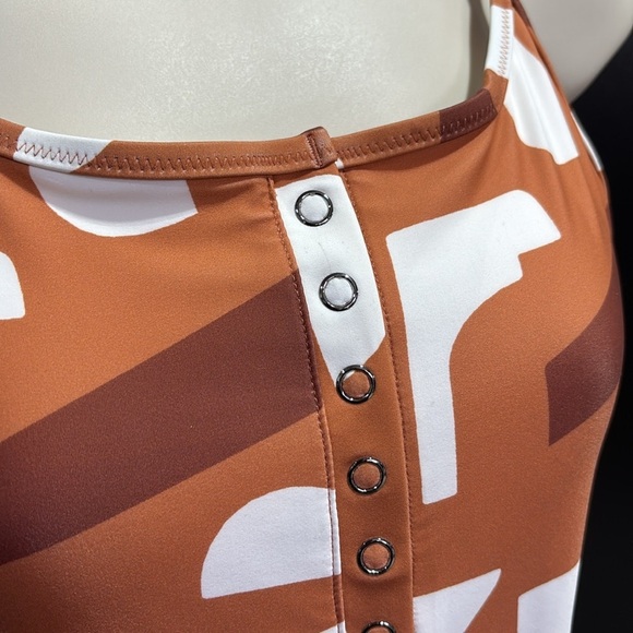 Upwest High Cut,Henley snap front,padded geometric pattern one piece swim,summer - Picture 2 of 10